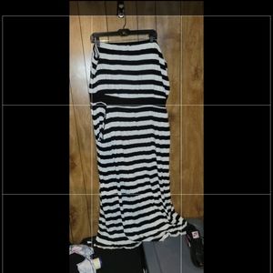 Black and white strapless maxi dress